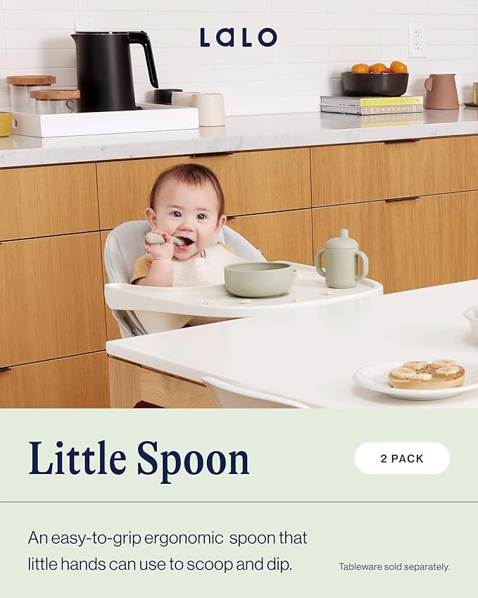 Lalo 2-Piece Baby Spoons Set - Lavender Silicone, Dishwasher Safe, Ages 4 Months+