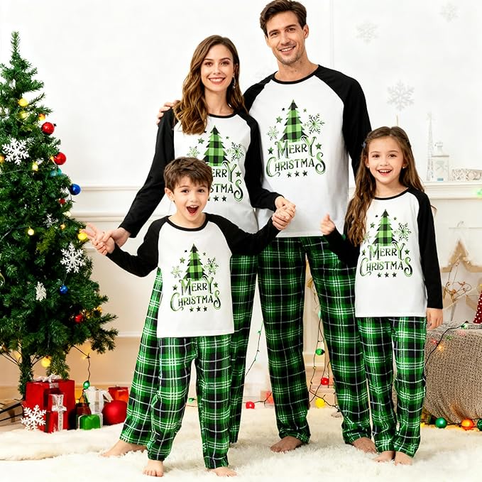 Awoscut Christmas Family Matching Pajamas Christmas Pjs Holiday Nightwear Sleepwear Sets Long Sleeve Pjs
