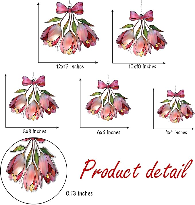 Pink Bell Flower Acrylic Suncatcher Stained Glass Effect Window Car Hanging Christmas Ornament Indoor Outdoor Decor Garden Sun Catcher Panel Gifts for Flower Lover for Women Mom Grandma