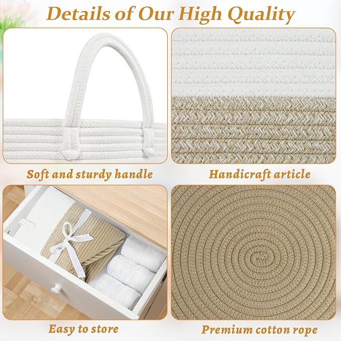 67L Storage Basket for Organizing, 20"×13" Large Laundry Baskets, Cotton Rope Woven Blanket Basket, Toy Storage for Kids, Collapsible Blankets Storage for Living Room, Nursery Room