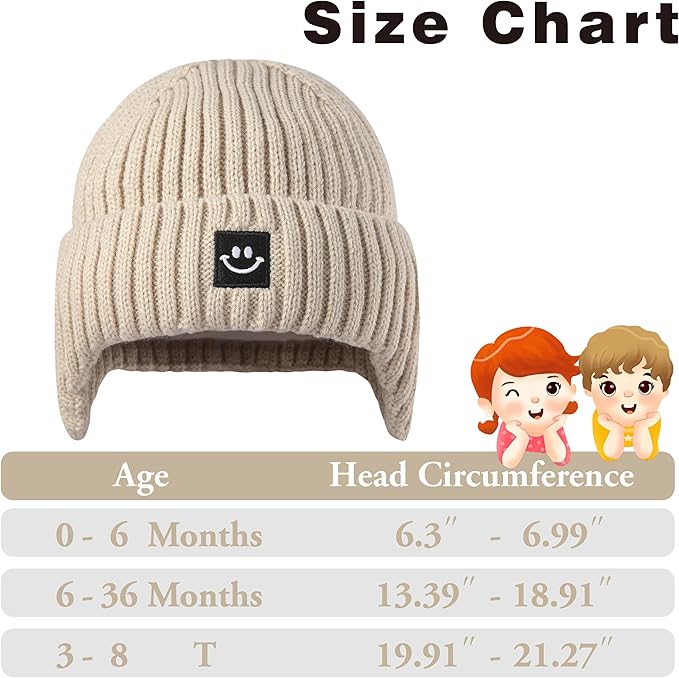 MaxNova 2 Pack Baby Beanie Toddler Winter Hat with Earflap for Girls Boys 0-8 Years