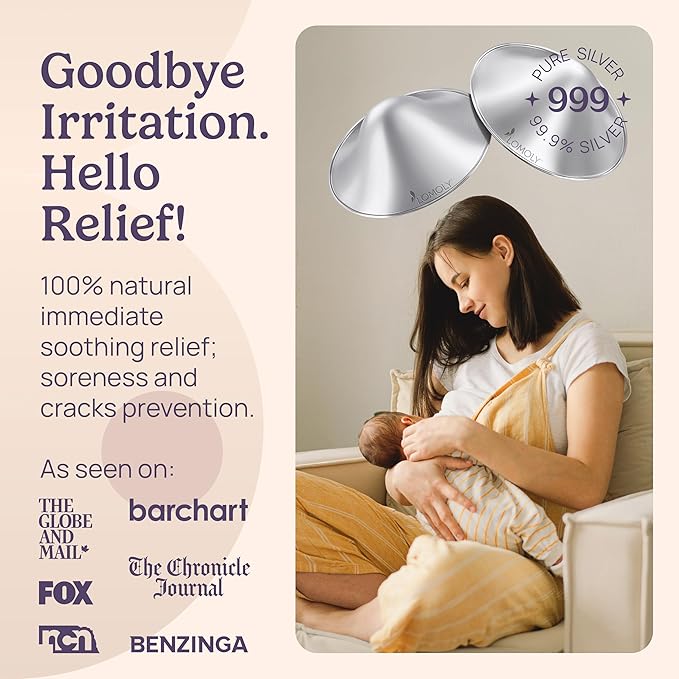 Silver Nipple Covers Breastfeeding: Pure 999 Silver Nipple Shield | Silver Nursing Cups w/Breast Shields, Hands-Free Breast Pump (Silver and Transparent Silicone, L - 1.8x0.6)