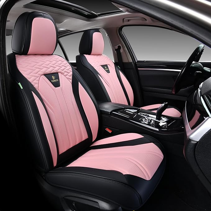 FLORICH Automotive Front Seat Covers for Cars, Waterproof Pink & Black Seat Covers, Leather Car Seat Covers 2 Pack, Universal Seat Protector for Most Cars Trucks SUV