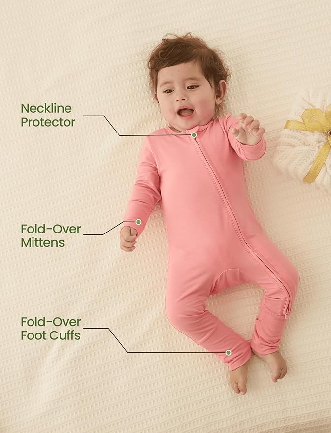 PATPAT Baby Footies Boys Girls - Bamboo Viscose - Zipper & Non-Slip Soles Romper Mitten - Footed & Footless Infant Clothes