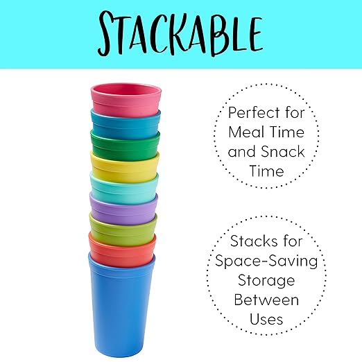 ECR4Kids My First Meal Pal Drinking Cups, Kids Plastic Tableware, Stackable and Dishwasher Safe, Stackable Tumblers for Baby, Toddler and Child Feeding, 3-Pack - Citrus