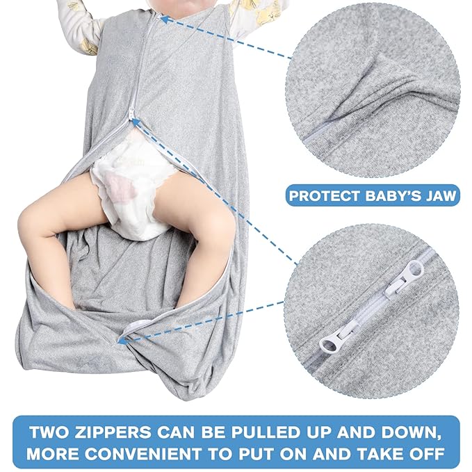 3 Pack Baby Sleep Sack 3-6 Months 100% Rayon Cotton Baby Sleeping Bag 2-Way Zipper Toddler Wearable Blankets Comfy Stretchy Thin Sleep Sacks TOG 0.3