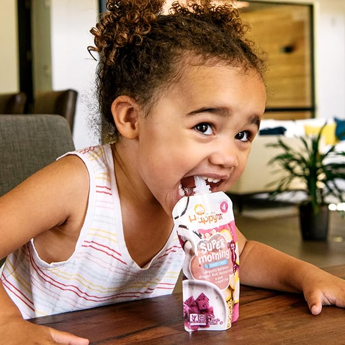 Happy Tot Organics Super Morning Variety Pack, 4 Ounce Pouch (Pack of 16) & Stage 4 Fiber & Protein 4 Flavor Variety Pack (Pack of 16)