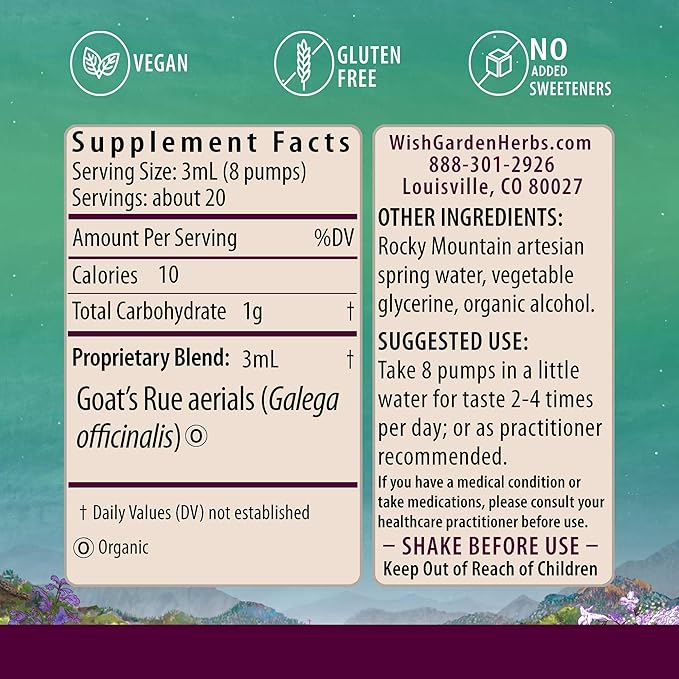 WishGarden Herbs Goat's Rue Lactation Supplement - Organic Herbal Tincture to Increase Breastmilk Supply, Fenugreek Free Lactation Supplement, Breast Milk Supply Boost, Flow, Quality & Production, 2oz
