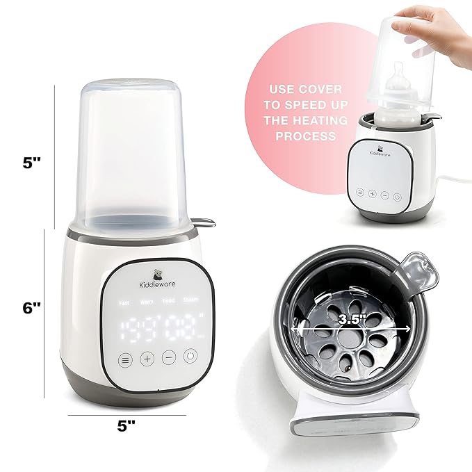 Baby Bottle Warmer for Breastmilk - 5-in-1 Feeding Bottle Warmers for all Bottles, Food Jars, and Breastmilk Bags - Smart Accurate Temperature Control, Automatic Shut-Off Milk Warmer for Baby
