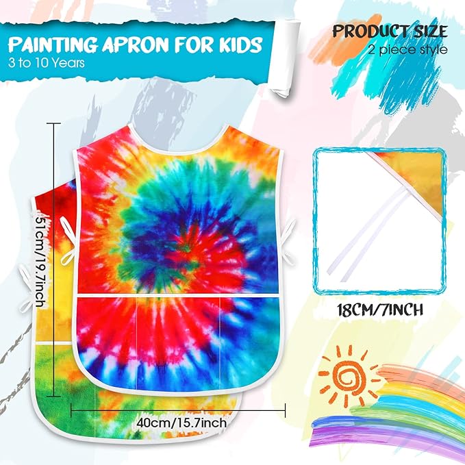 SATINIOR 2 Pieces Kids Art Smock Toddler Apron Waterproof Painting Artist Apron Sleeveless with 3 Pocket for Age 3-10 Years