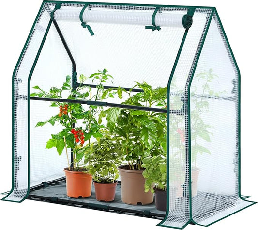 Mini Greenhouse for Indoor Outdoor: Ohuhu Tabletop Portable Green House with Waterproof Pad for Small Plants Nursery Germination, 36"x18"x33" Heavy-Duty PE Cover White