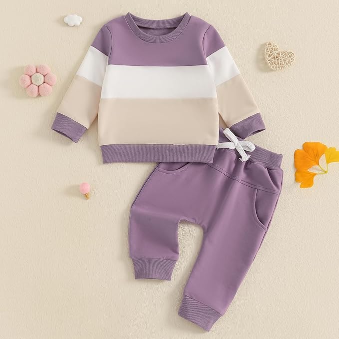 Fernvia Toddler Baby Girl Clothes 3 6 9 12 18 24 Months Fall Outfits Solid Long Sleeve Sweatshirt Tops + Pants Set