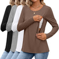 4 Pack Women's Cotton Nursing Tops, Breastfeeding Maternity with Hidden Zippers Crew Neck Long Sleeve Pregnancy Shirts
