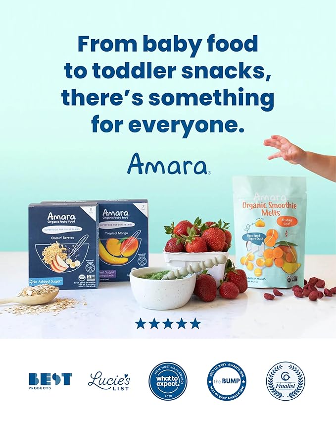 Amara Organic Baby Food - Stage 2 - Pumpkin Pear - Baby Cereal to Mix With Breastmilk, Water or Baby Formula - Shelf Stable Baby Food Made from Organic Fruit and Veggies - 5 Pouches, 3oz Per Serving