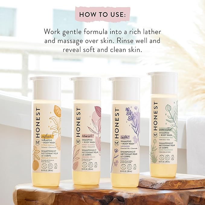The Honest Company 2-in-1 Cleansing Shampoo and Body Wash for Sensitive Skin, Gentle Tear-Free Hypoallergenic Baby Wash with Naturally Derived Ingredients, Fragrance-Free, 10 fl oz