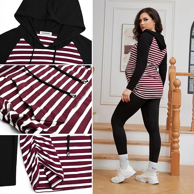GINKANA Maternity Hoodie Long Sleeves Shirts Casual Maternity Top Pregnancy Sweatshirt Casual Clothes