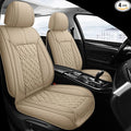 Pariitadin Leather Car Seat Covers Full Set, Waterproof Breathable Faux Leather Automotive Seat Covers for Cars, Non-Slip Car Interior Covers Universal Fit Most Cars Sedans Trucks SUVs, Beige