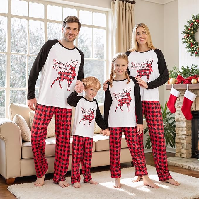 Awoscut Christmas Family Matching Pajamas Christmas Pjs Holiday Nightwear Sleepwear Sets Long Sleeve Pjs