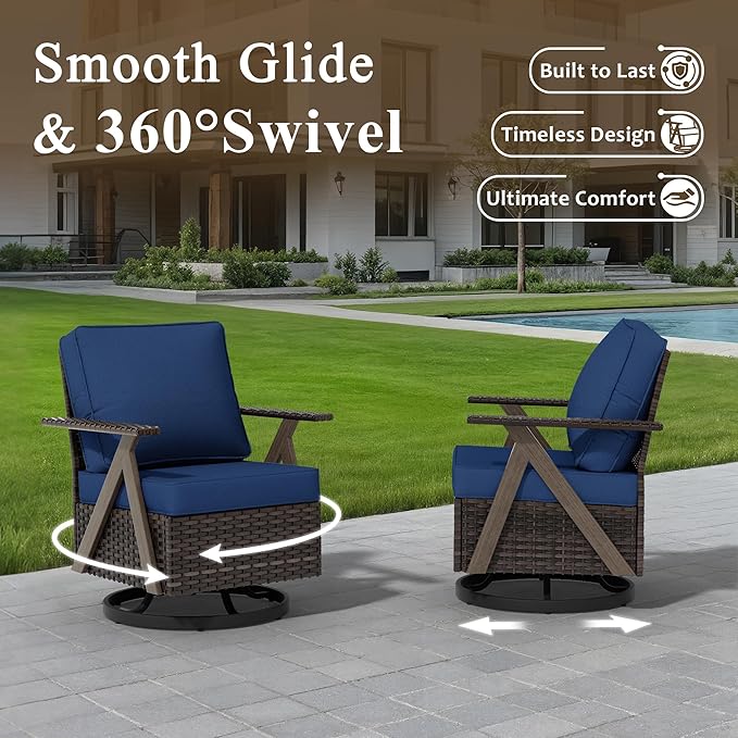 Outdoor Swivel Rocker Chairs Set of 4, Wicker Swivel Patio Chair with Ottomans, Patio Furniture Set for Outside Backyard