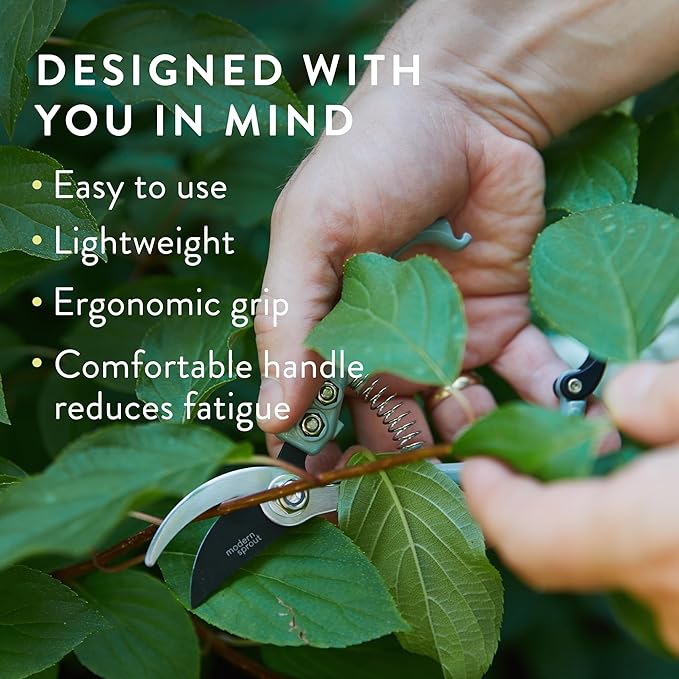 Modern Sprout Hand Pruners - Lightweight Pruning Shears W/Easy Lock- Gardening Scissors - Bypass Sharp Carbon Steel Blade - Rust Resistant - Garden Tools - Reusable Holster - Ocean