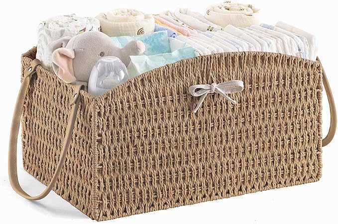 HBlife Diaper Caddy Organizer, Large Hand-Woven Storage Basket for Diapers & Baby Essentials - Elegant Curved Design, Ideal Gift for Baby Shower & Registry Must-Have