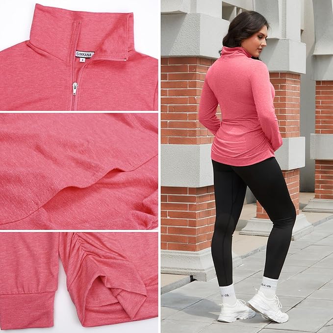 GINKANA Maternity Women's Long Sleeve Shirt Half Zipper Lapel Lightweight Casual Maternity Pullover with Pockets