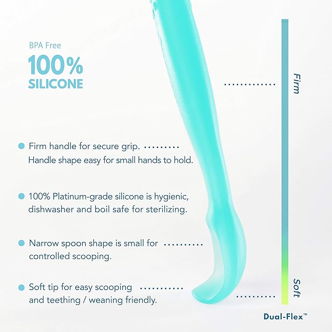 ChooMee Silicone Baby Spoons | 4 Months +, First Stage Baby Led Weaning and Self Feeding | Soft Spoon with Firm Handle | Designed in USA, BPA Free, Premium grade Platinum Silicone | 2 CT