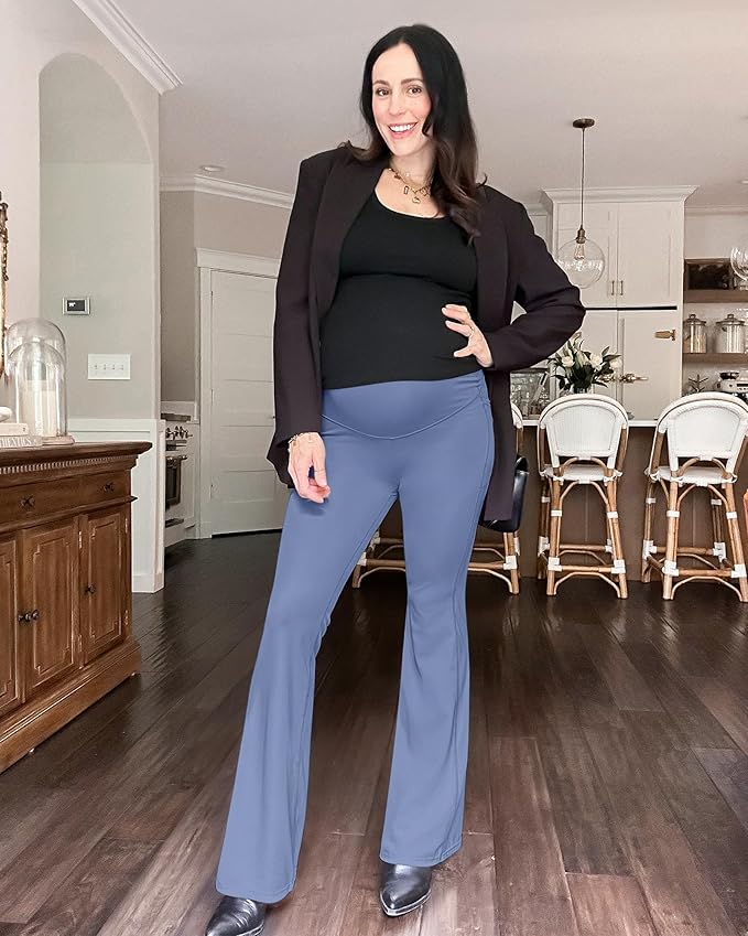 G4Free BareFeel Maternity Flare Leggings with Pockets Over The Belly Stretchy Casual Lounge Pregnancy Dress Pants for Work