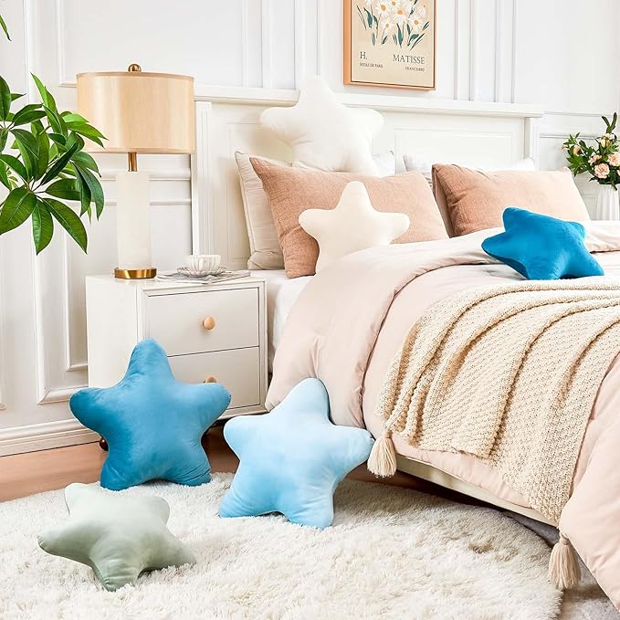 Blue Star Throw Pillow, Cute Star Pillow Room Decor, Soft 19.6" Star Shaped Decorative Throw Pillow for Bedroom, Star Plush Floor Cushions Pillows