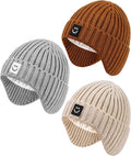 3 Pack Baby Beanie Hats with Earflaps, 2 Size Baby Winter Hat for Infant Toddler Kids, Fleece Lined Knit Hat for Girls Boys