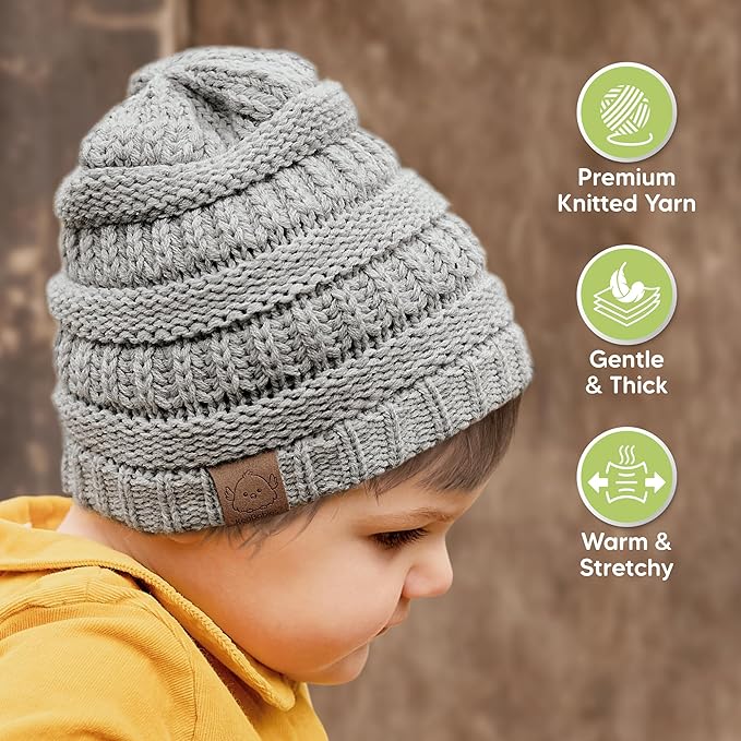3-Pack Baby Beanies for Boys, Girls - Stretchy Knit Baby Hats, Cute Newborn & Toddler Winter Hat, Soft & Warm Infant Beanie 6-36 Months (Sweet Pea, M)