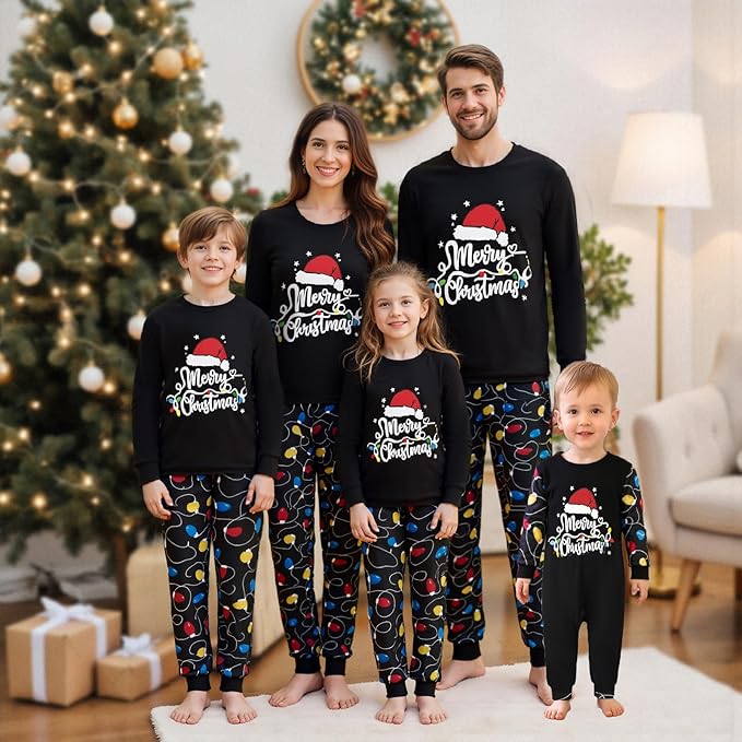 Awoscut Christmas Family Matching Pajamas Christmas Pjs Holiday Nightwear Sleepwear Sets Long Sleeve Pjs