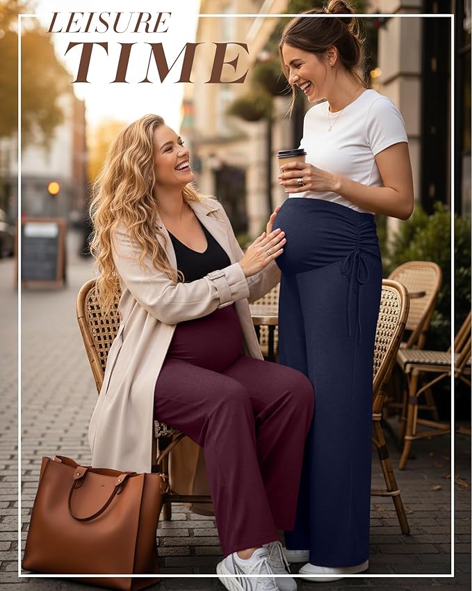 Neer 3 Pack Women's Maternity Pants Over The Belly Loose Pregnancy Pants Stretchy Lounge Wide Leg Trousers with Pockets