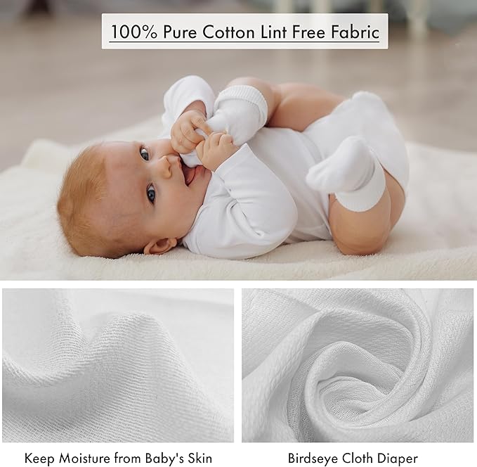 RUVANTI Unisex Birdseye Flat-Fold Cloth Diapers for Babies 3 Pack, 100% Cotton Reusable Diaper Inserts 23x23 Inches, White