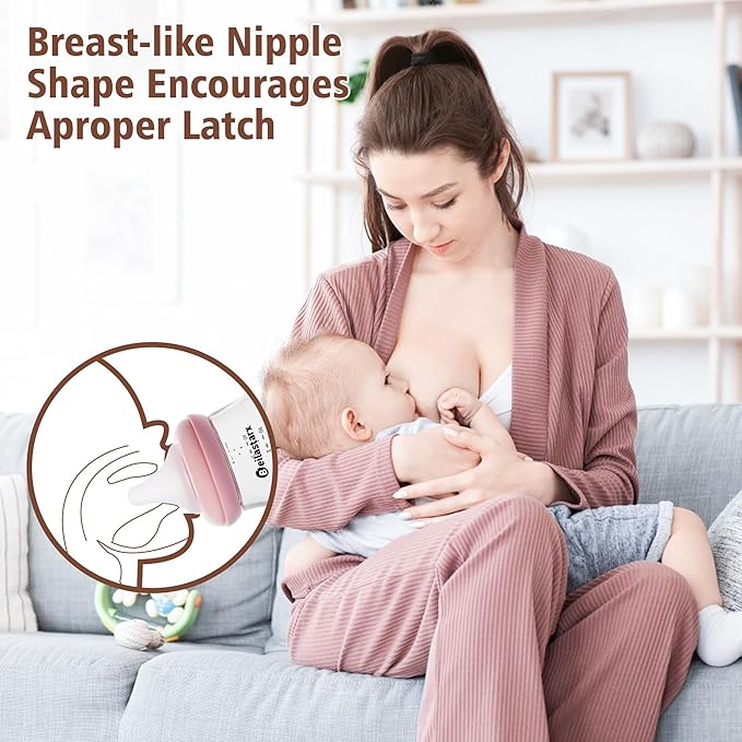 Glass Baby Bottles with Natural Response Nipple Size M - Anti Colic Baby Bottles Wide Neck Slow Flow Baby Bottle(Red, 8oz (Pack of 4))