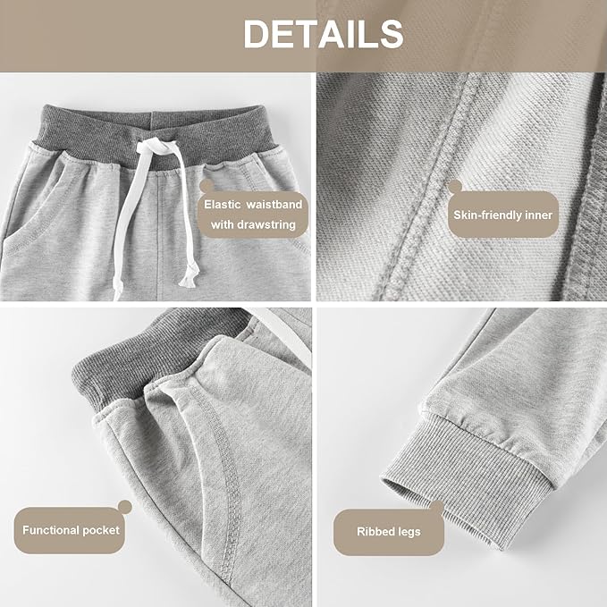 GFQLONG 3 Pack Toddler Boys Sweatpants Kids Active Jogger Pants with Pocket Drawstring