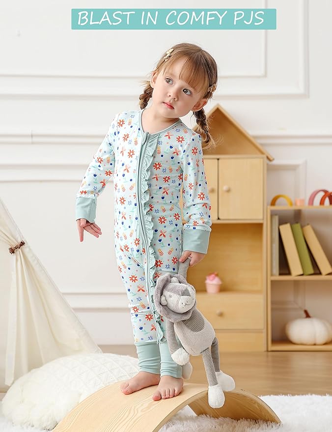 JunNeng Baby Girl Viscose from Bamboo Sleeper with Mitten Cuffs, 2 Way Zipper Romper, Sleep N' Play Pajamas 0-18 Months