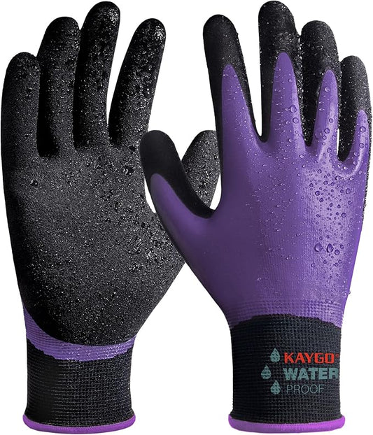 KAYGO Waterproof Work Gloves for Men and Women, Rubber Coated Non-slip Working Gloves for Garden, Outdoor Construction,KG150,Purple,XS