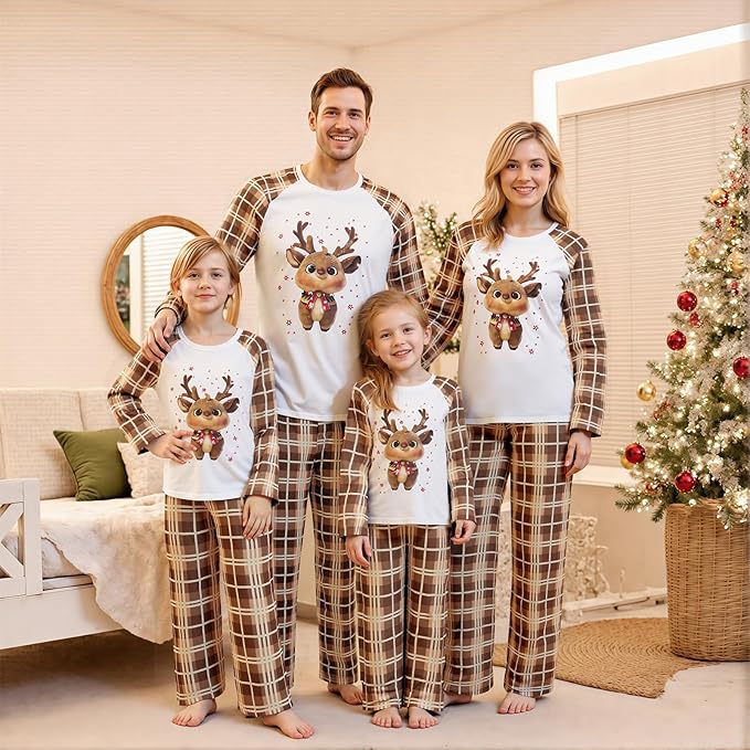 Awoscut Christmas Family Matching Pajamas Christmas Pjs Holiday Nightwear Sleepwear Sets Long Sleeve Pjs