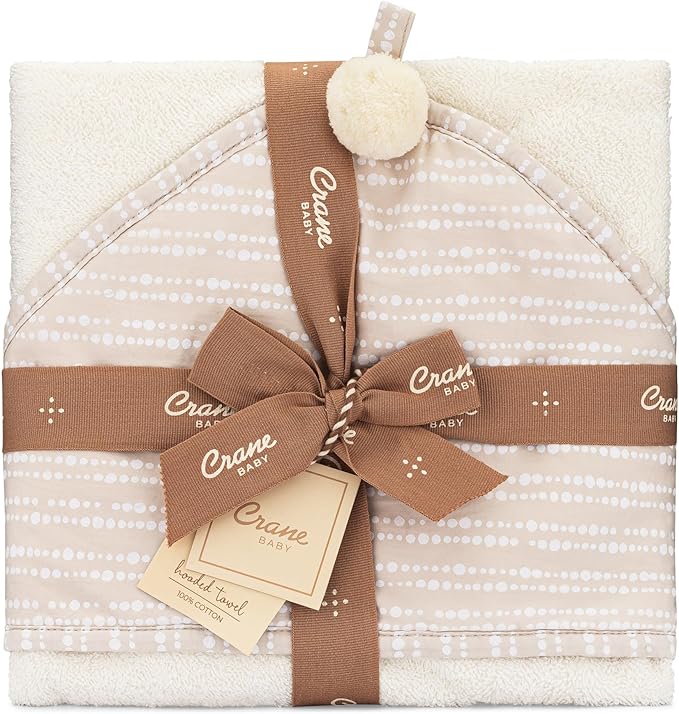 Crane Hooded Towel - 100% Cotton Terry Cloth, Neutral Dot, 30" x 30", Hooded Baby Beach & Bath Towel