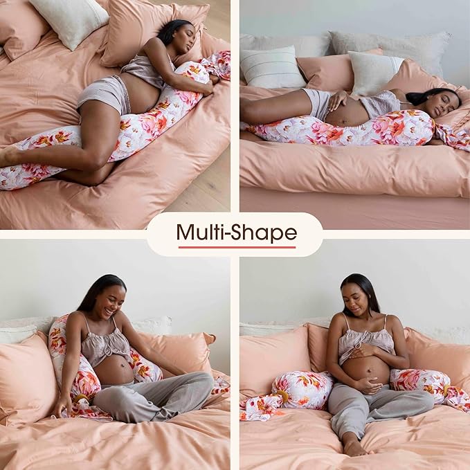 bbhugme Adjustable Pregnancy Pillow – Full Body Support for Side Sleeping - Adjustable Firmness and Shape - Supports Back, Legs, Belly, HIPS for Pregnant Women - Removable Cover - Blushing Roses