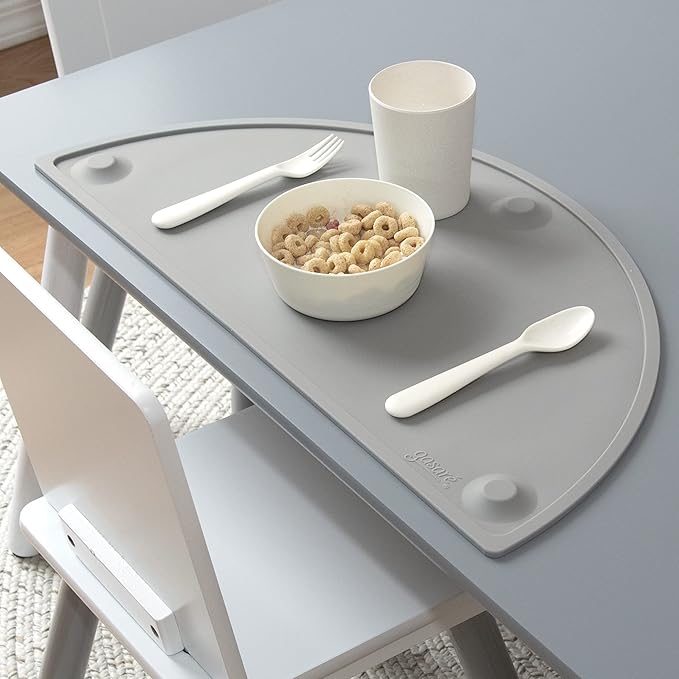 GASARÉ, Extra Large 20 x 11 Inches, Silicone Placemats for Dining Table, Suction Cups, Raised Edges, Non-Slip, Food Grade, BPA Free, Dishwasher Safe, Gray