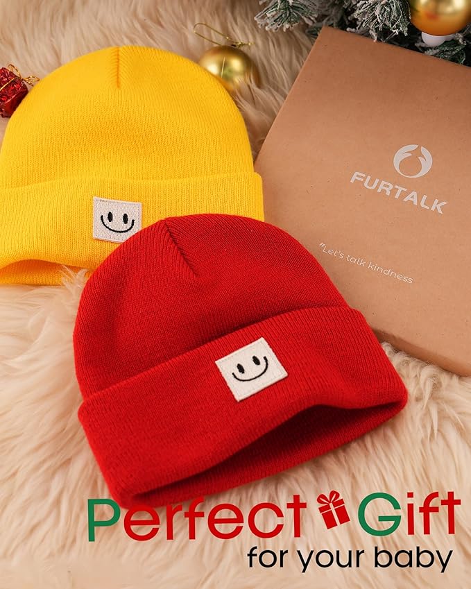 FURTALK Baby Beanie Cute Toddler Winter Hat Knit Boys Girls Warm 2 Pack Kids Embroidered Beanies Cap for 0-8 Years