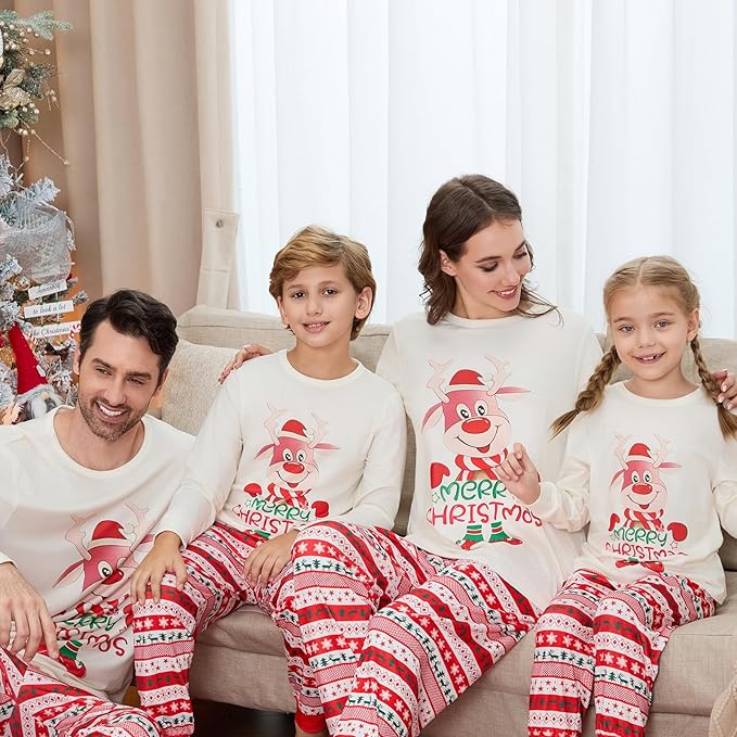 Awoscut Christmas Family Matching Pajamas Christmas Pjs Holiday Nightwear Sleepwear Sets Long Sleeve Pjs