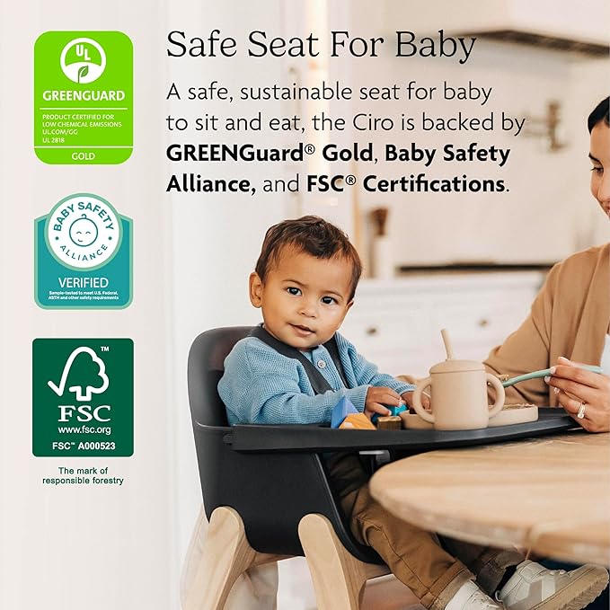 UPPAbaby Ciro High Chair/Sleek, Easy-to-Clean Design/Perfect-Fit Tray to Bring Baby to Table/Patent-Pending Harness/Dual-Position, 180-Degree Rotating Footrest/Jake (Charcoal/Rubberwood)