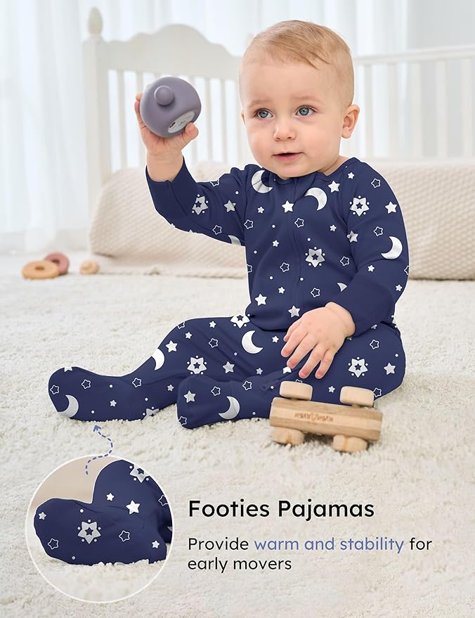 Yoofoss Baby Pajamas 100% Cotton Baby Sleepers for Newborn 0-3 3-6 6-9 Months Boys Girl Clothes 3pcs Footed PJs
