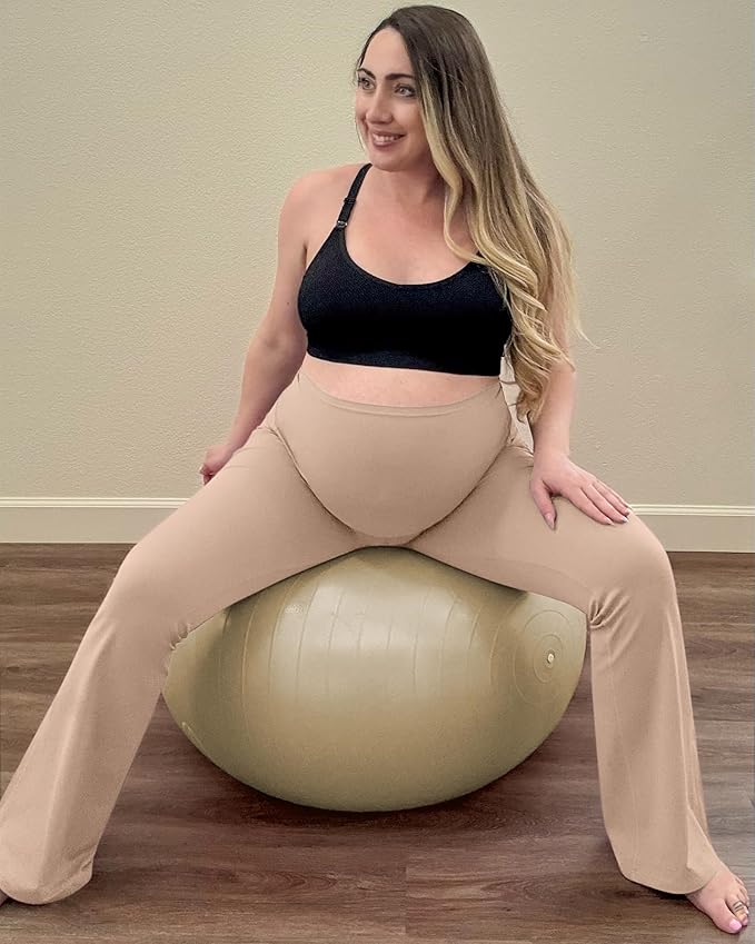 G4Free BareFeel Maternity Flare Leggings with Pockets Over The Belly Stretchy Casual Lounge Pregnancy Dress Pants for Work