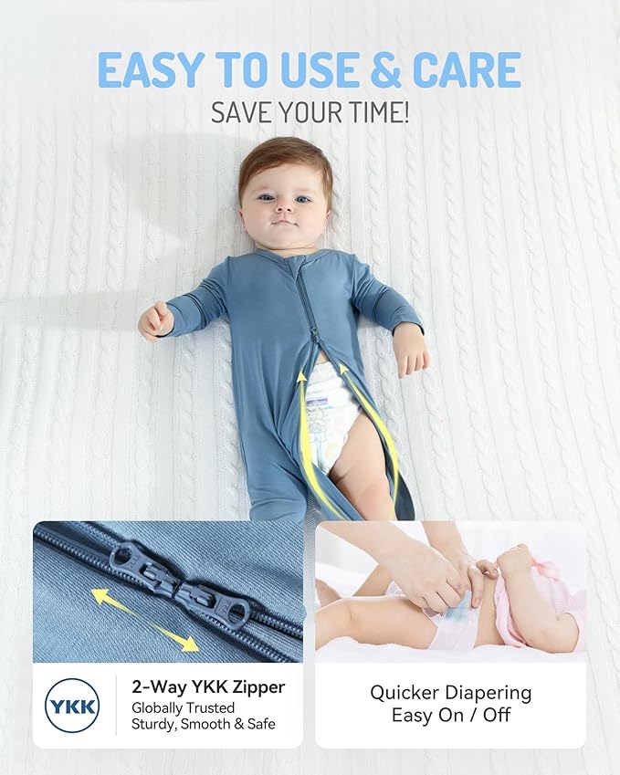HAPIU Rayon from Bamboo Baby Footed Pajamas, 2 Way Zipper YKK, Footie for Baby Boy Girls, Newborn-24 Months