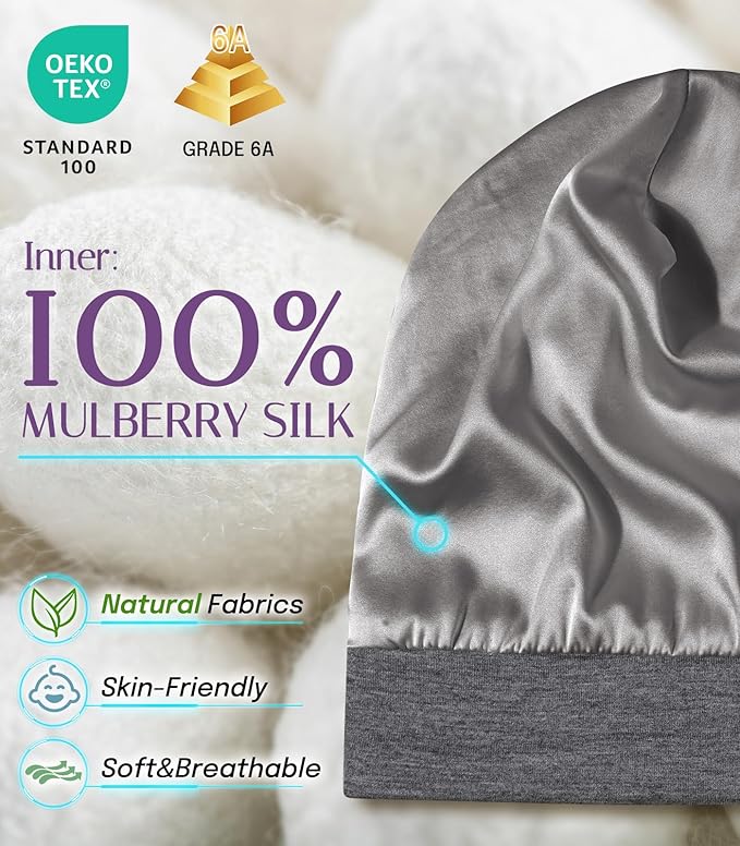 OLESILK Silk Baby Bonnet for 0-6 Months - 100% Mulberry Silk Toddler Hair Bonnet, Adjustable Night Cap for Sleeping