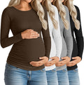 Huukeay 4 Pack Women's Maternity Shirts, Long Sleeve Cotton Ribbed Pregnancy Tops Side Ruched Crew Neck Casual Mama Clothes